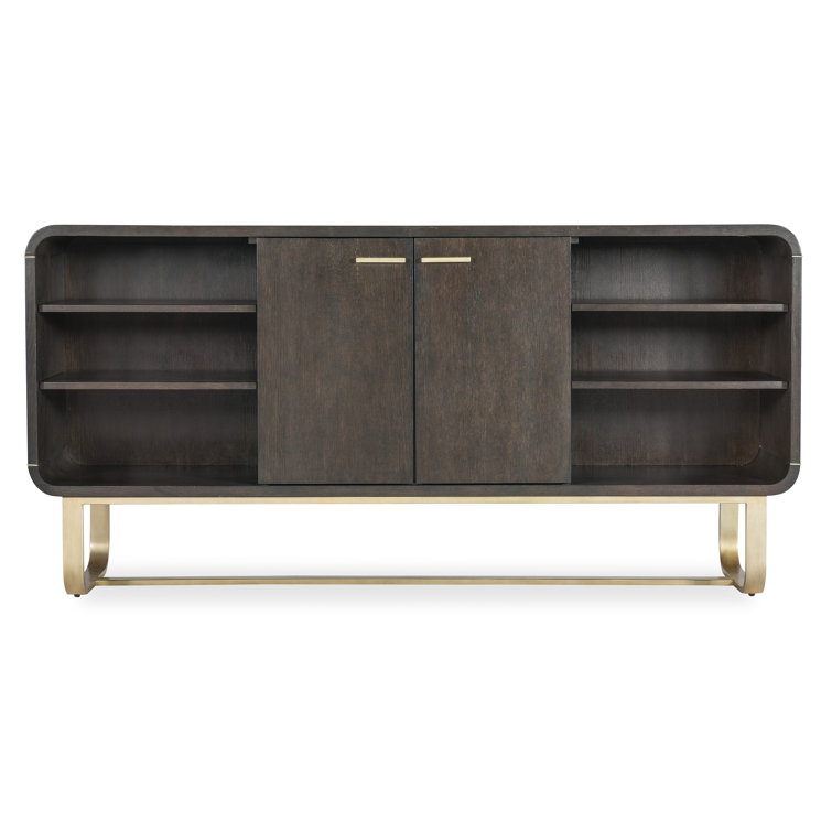Metropolitan 74'' Brown Oak Veneer Credenza with Gold Accents