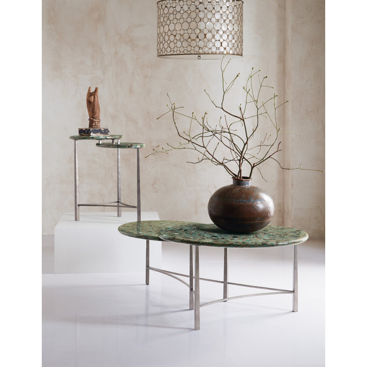 Green Stone and Metal Rustic Round End Table