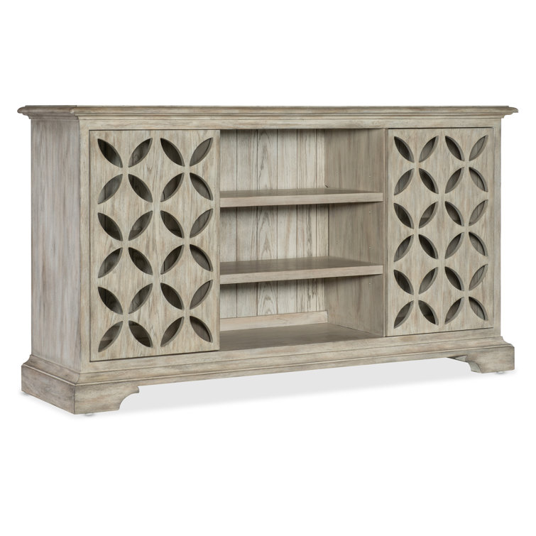 Gray Rustic Oak Veneer Entertainment Console with Cabinet