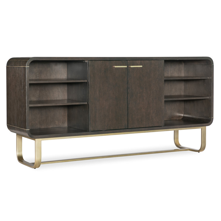 Metropolitan 74'' Brown Oak Veneer Credenza with Gold Accents