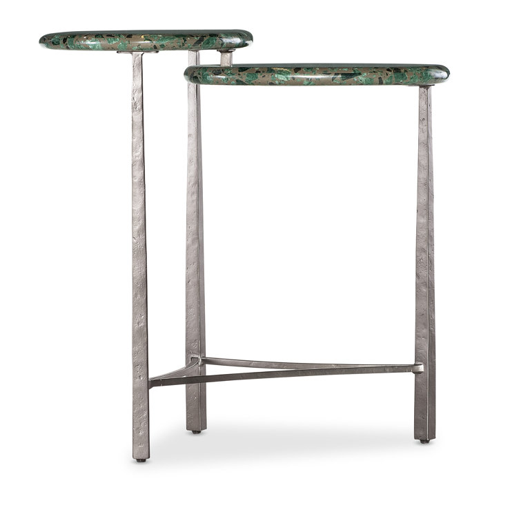 Green Stone and Metal Rustic Round End Table