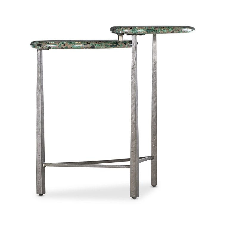Green Stone and Metal Rustic Round End Table