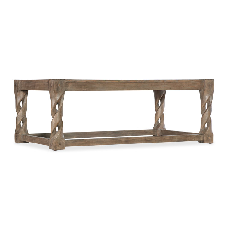 Rustic Brown Pine Veneer Cocktail Table with Twisted Legs
