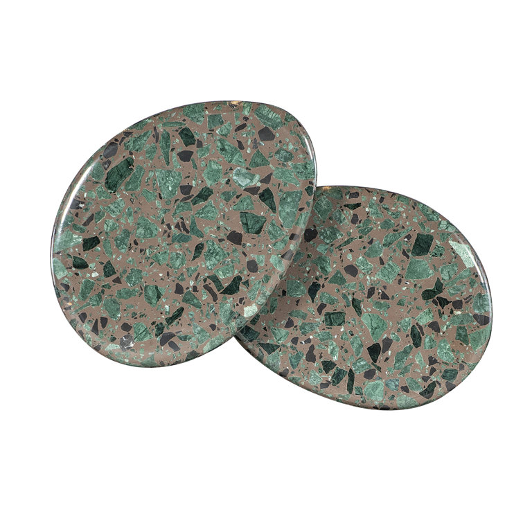 Green Stone and Metal Rustic Round End Table