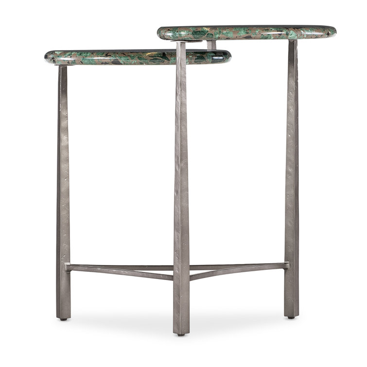 Green Stone and Metal Rustic Round End Table