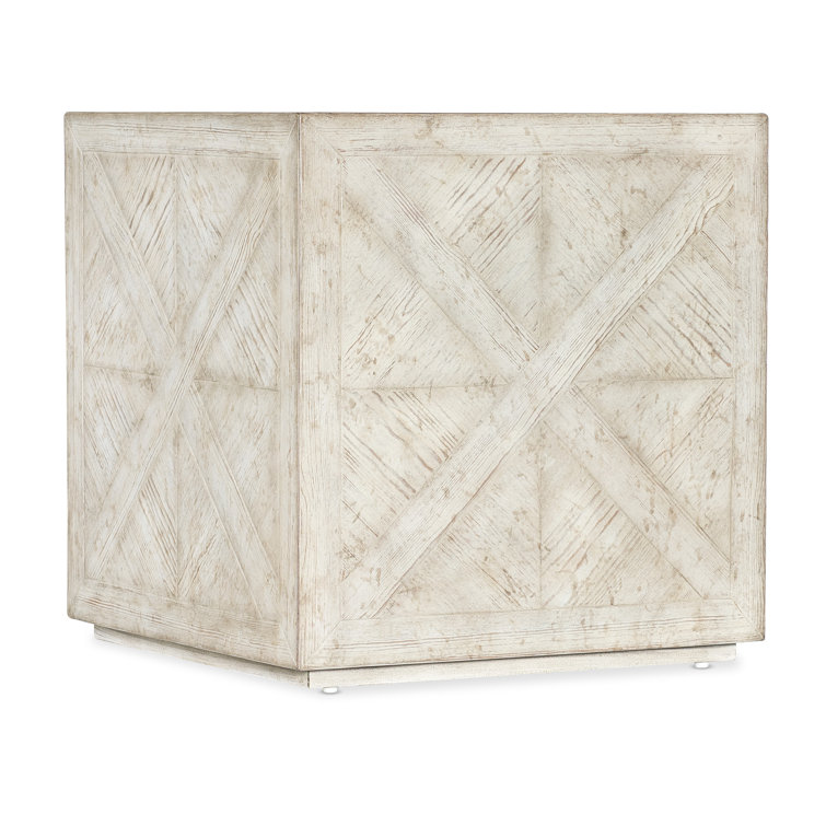 Rustic Beige Wood and Stone Square End Table