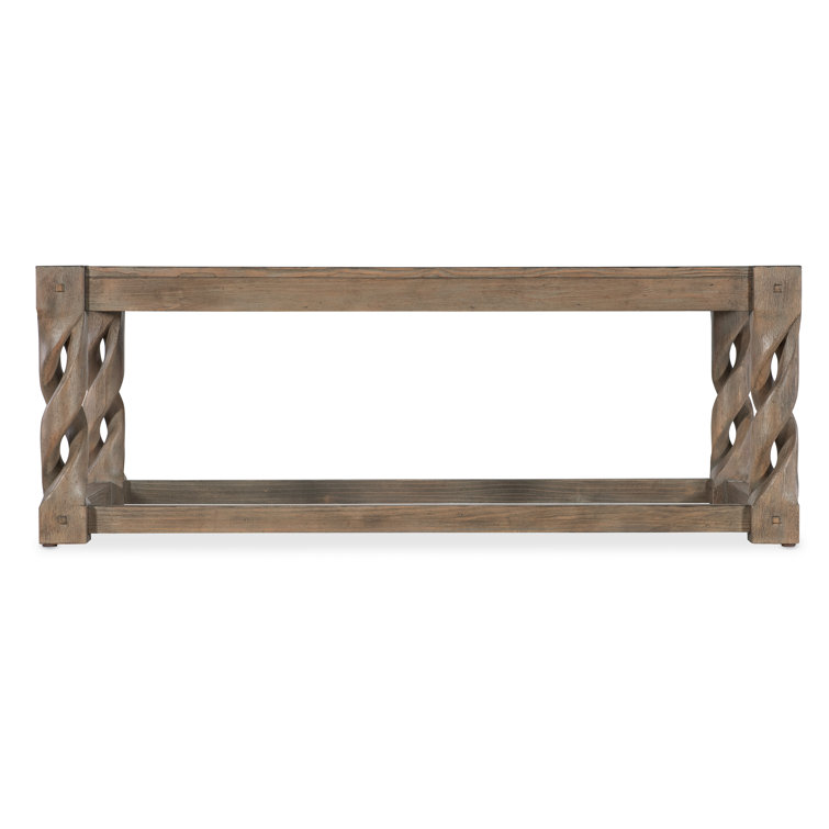 Rustic Brown Pine Veneer Cocktail Table with Twisted Legs
