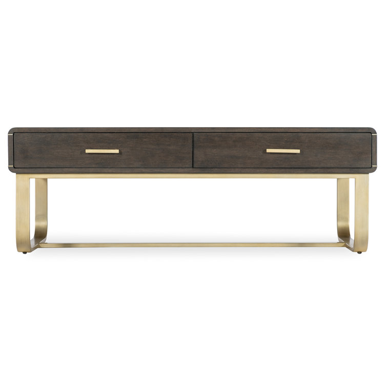 Rustic Brown and Gold Wood Metal Storage Cocktail Table