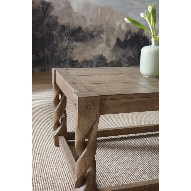 Rustic Brown Pine Veneer Cocktail Table with Twisted Legs