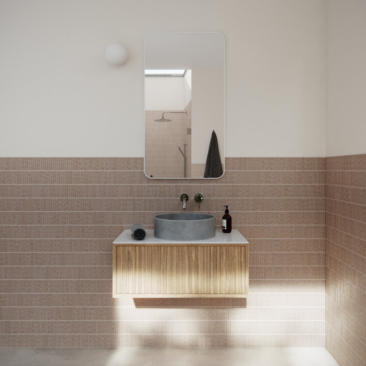 Trinity 40" x 22" White Stainless Steel Rectangular Mirror