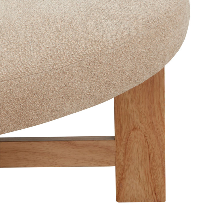 Ivory Boucle Round Ottoman with Pinewood Base