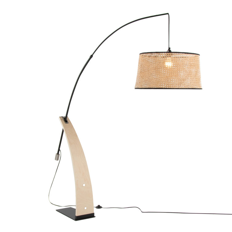 Black Arc Floor Lamp with Rattan Shade