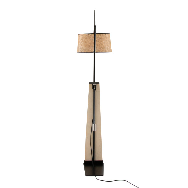 Black Arc Floor Lamp with Rattan Shade