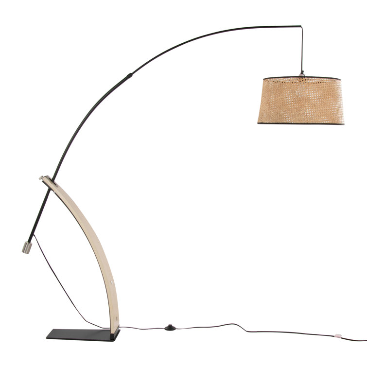 Black Arc Floor Lamp with Rattan Shade