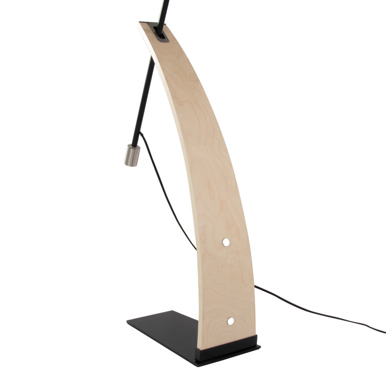 Black Arc Floor Lamp with Rattan Shade