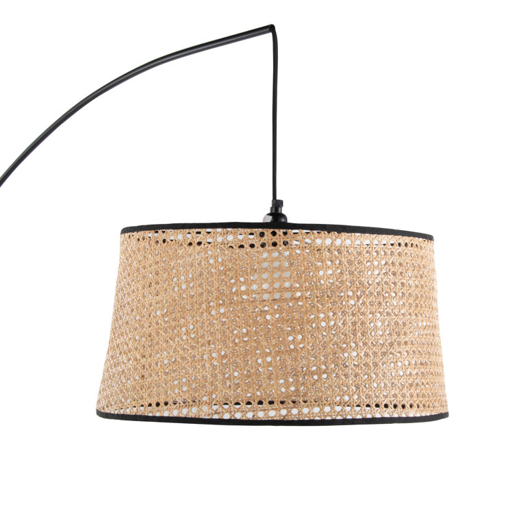 Black Arc Floor Lamp with Rattan Shade