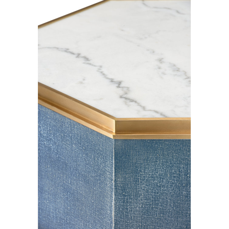 Blue Metal and Marble Octagonal End Table