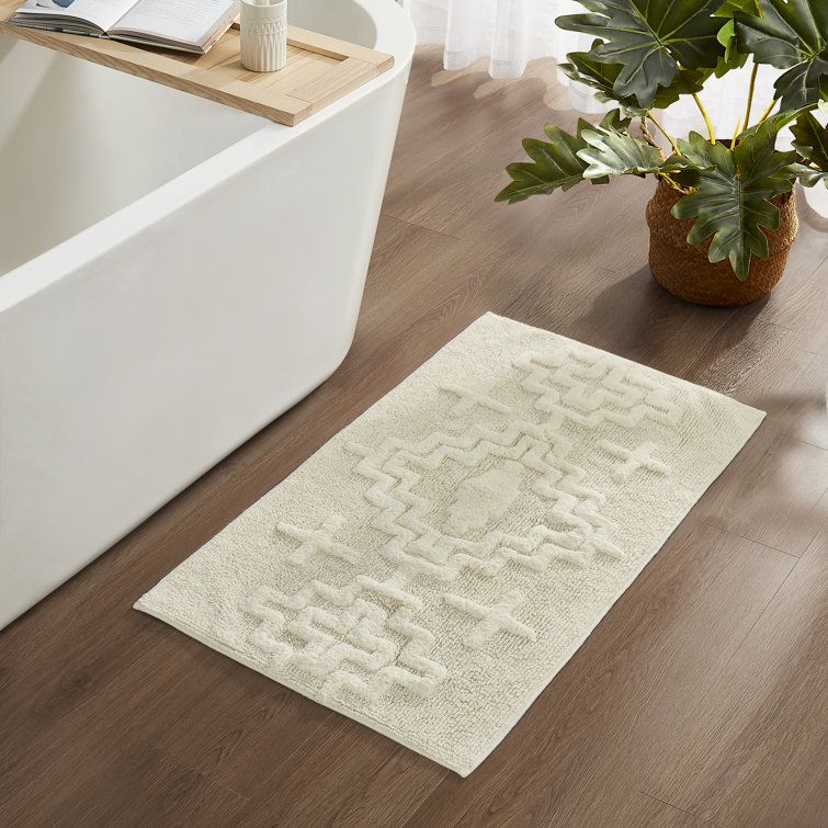 Ivory Textured Scandinavian Rectangle Bath Rug