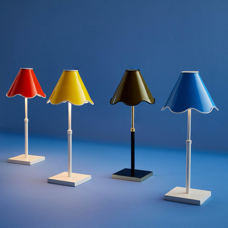 Blue Ripple Cordless Outdoor LED Table Lamp with White Base