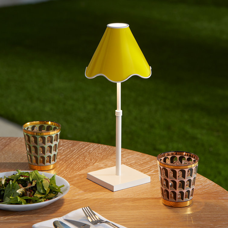 Yellow Ripple Rechargeable Outdoor LED Table Lamp with White Base