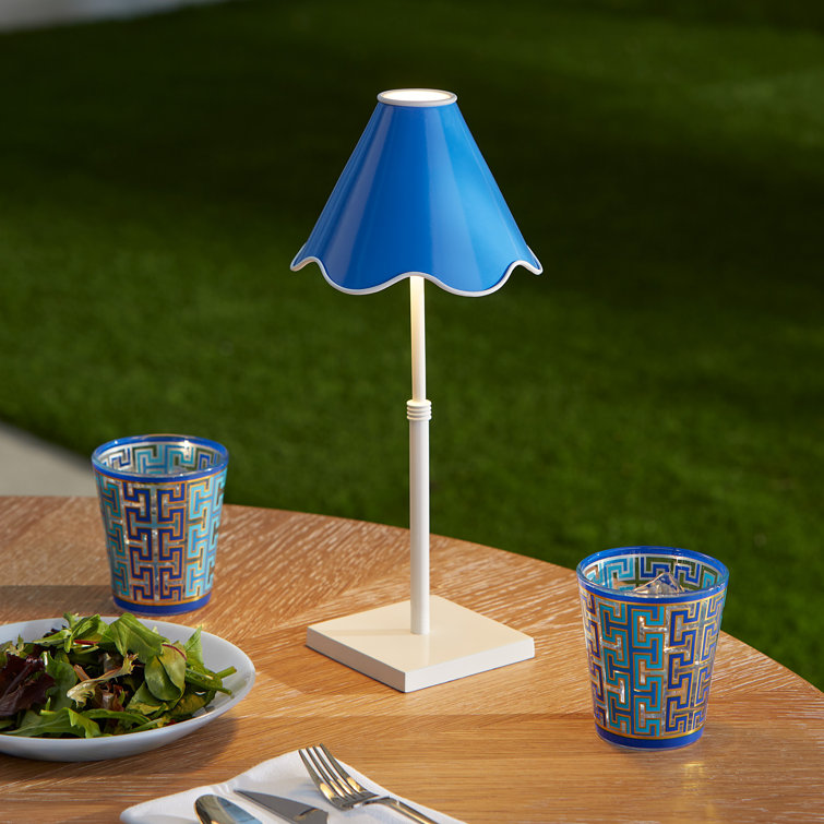 Blue Ripple Cordless Outdoor LED Table Lamp with White Base