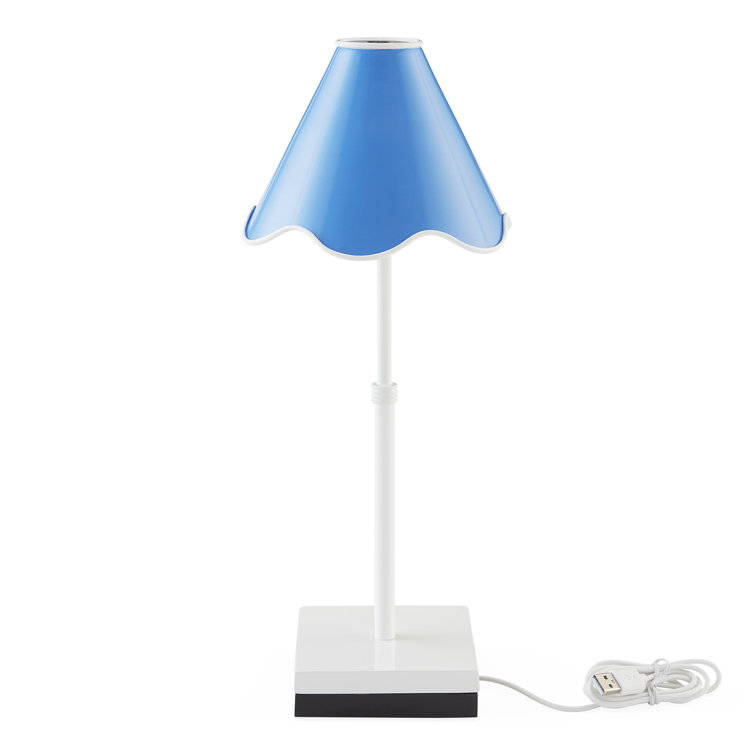 Blue Ripple Cordless Outdoor LED Table Lamp with White Base
