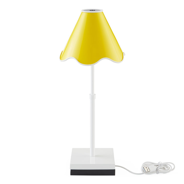 Yellow Ripple Rechargeable Outdoor LED Table Lamp with White Base