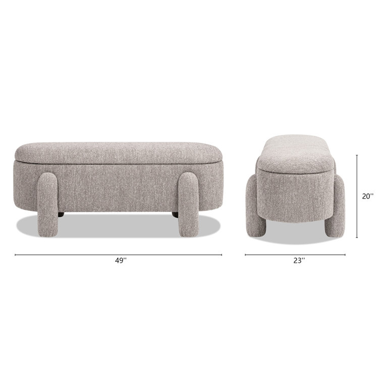 Olive Green Bouclé Upholstered Oval Storage Bench with Rubberwood Frame
