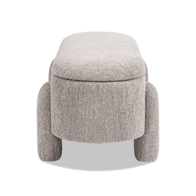 Olive Green Bouclé Upholstered Oval Storage Bench with Rubberwood Frame