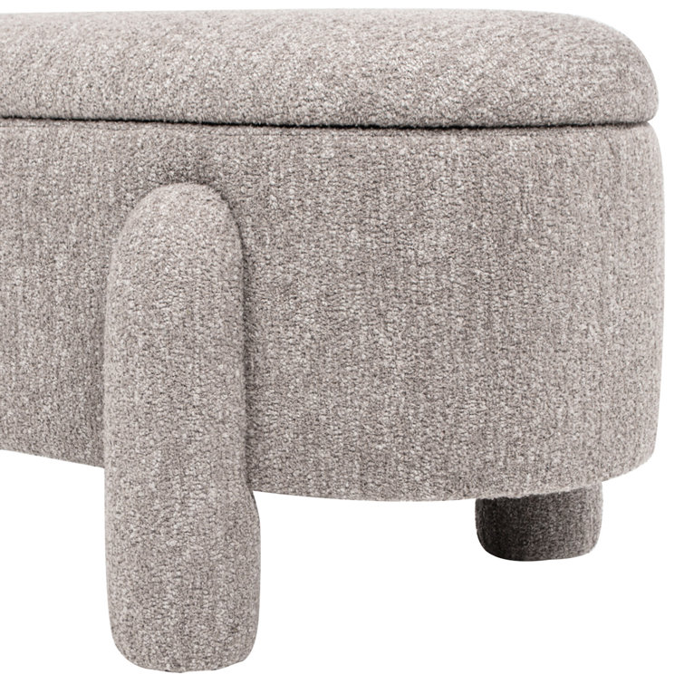 Olive Green Bouclé Upholstered Oval Storage Bench with Rubberwood Frame