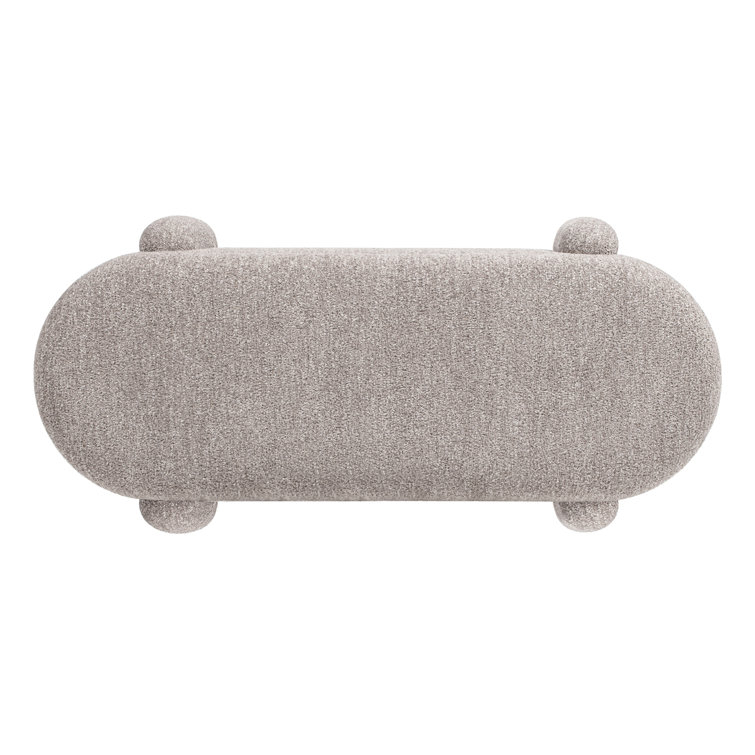 Olive Green Bouclé Upholstered Oval Storage Bench with Rubberwood Frame