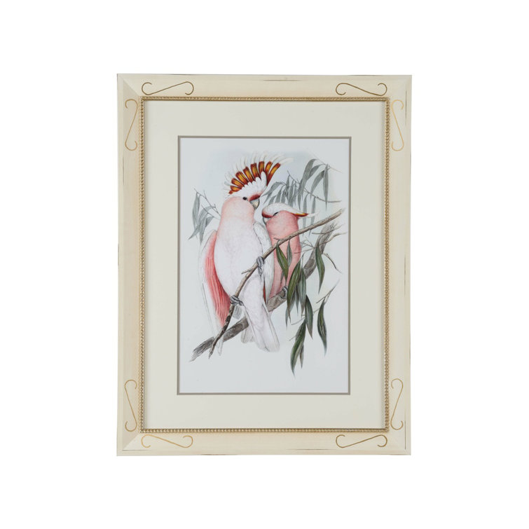 Cream Wood Framed Pastel Parrots Canvas Art