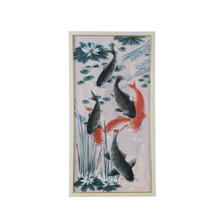 Large Weathered White and Gold Framed Koi Pond Art Print