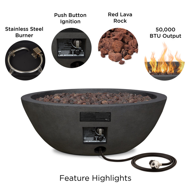 Riverside Round Gray Concrete Gas Fire Pit Table