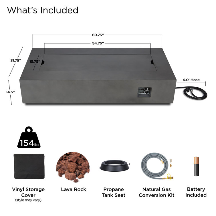 Aegean 70" Weathered Slate Gas Fire Pit Table
