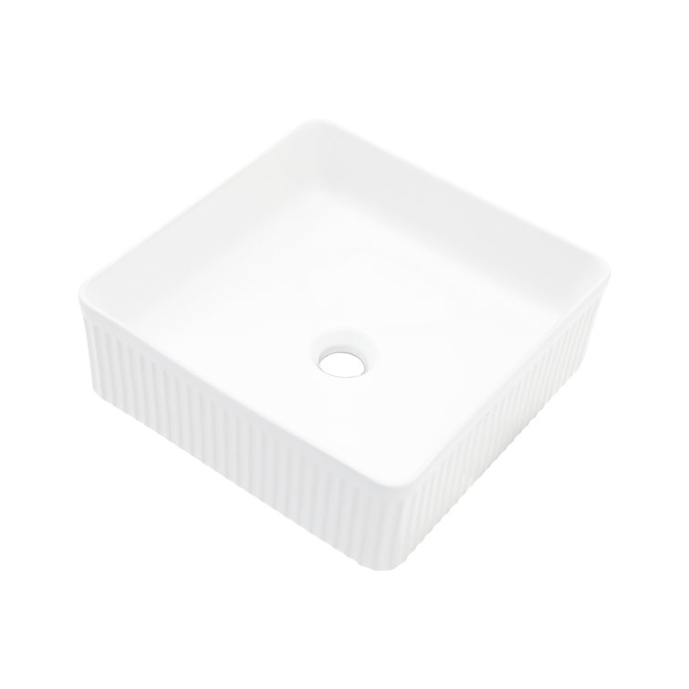 15.69" White Ceramic Square Vessel Bathroom Sink