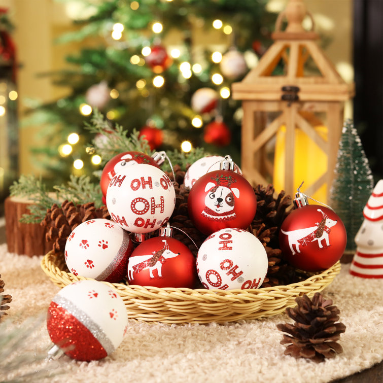 Red and White Shatterproof Plastic Dog Christmas Ornaments Set