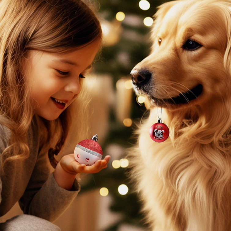 Red and White Shatterproof Plastic Dog Christmas Ornaments Set