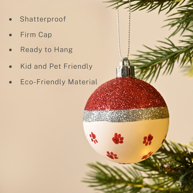 Red and White Shatterproof Plastic Dog Christmas Ornaments Set