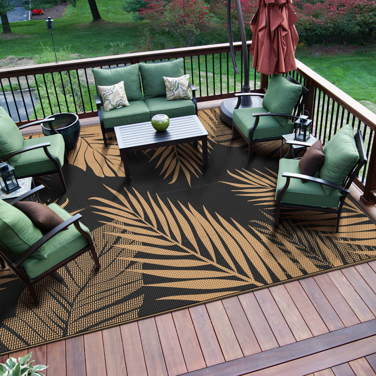 Black and Beige 6' x 9' Reversible Synthetic Outdoor Rug