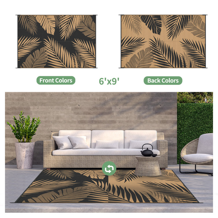 Black and Beige 6' x 9' Reversible Synthetic Outdoor Rug