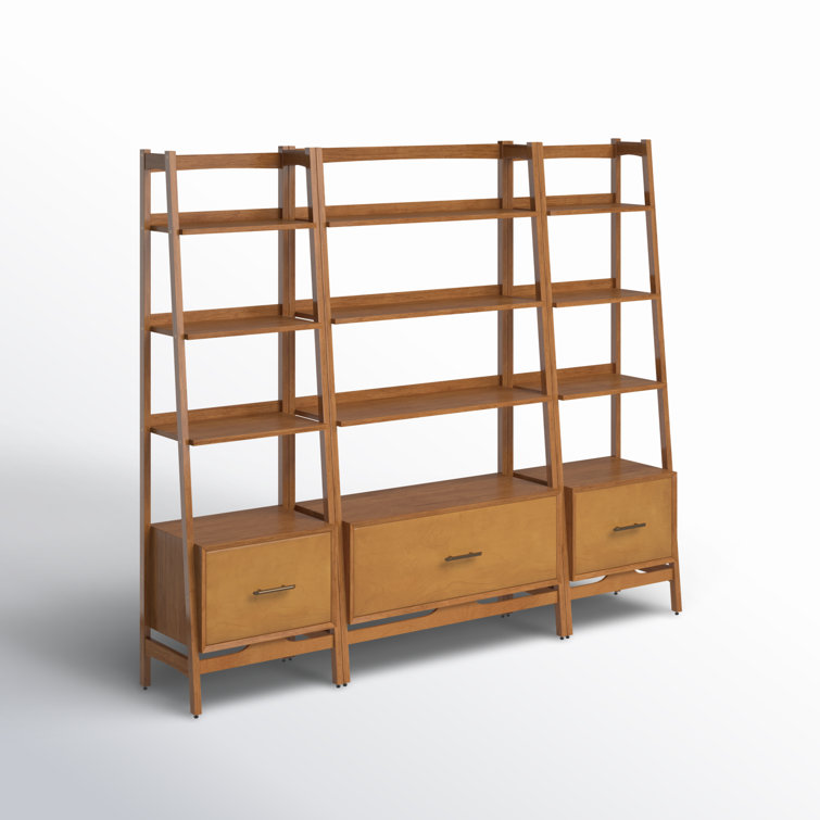 Landon Mid-Century Acorn Wood 3pc Etagere Bookcase Set