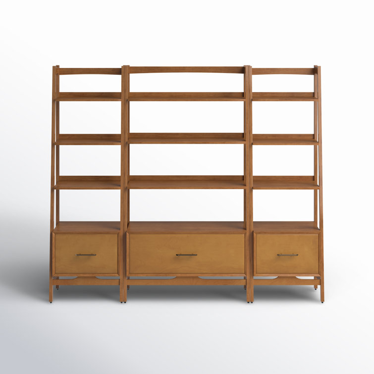 Landon Mid-Century Acorn Wood 3pc Etagere Bookcase Set
