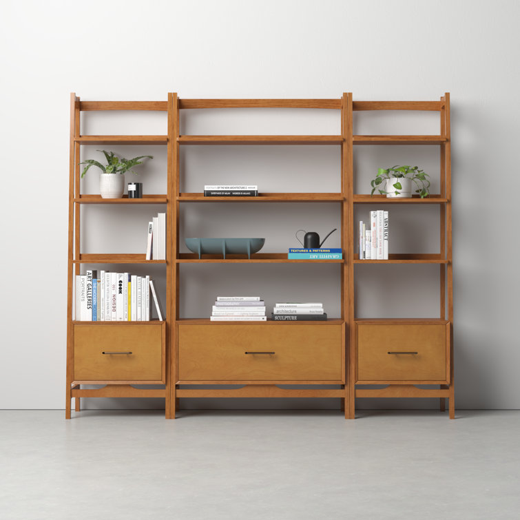Landon Mid-Century Acorn Wood 3pc Etagere Bookcase Set