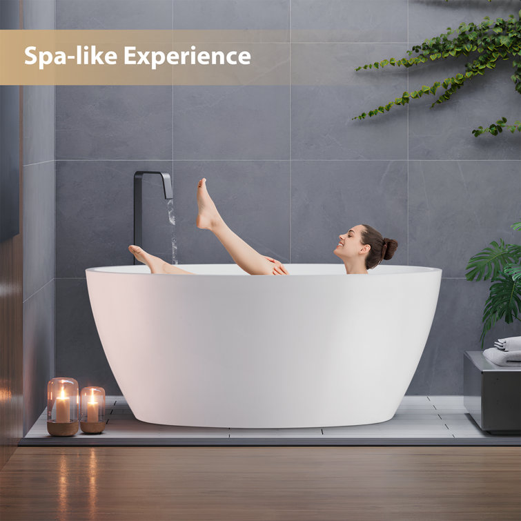 Vanity Art 59" White Acrylic Freestanding Bathtub with Chrome Drain