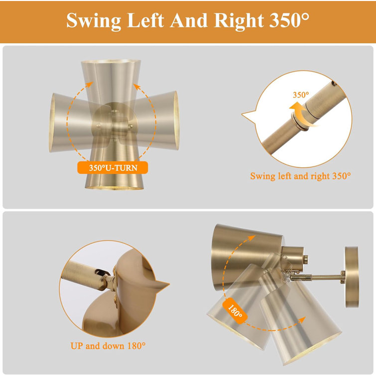 Gold Metal Battery Operated Dimmable Wall Sconce Set