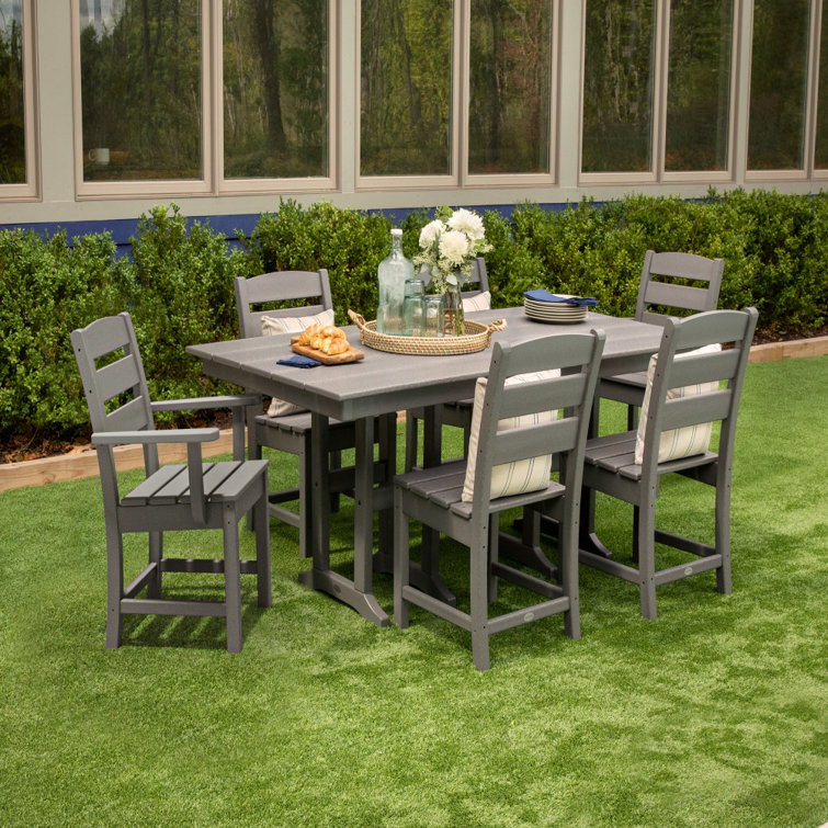 Green 7-Piece Outdoor Farmhouse Dining Set with Arm Chairs