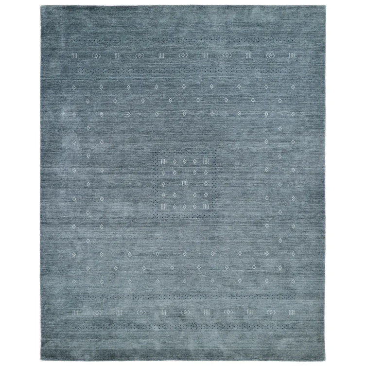 Slate Grey Geometric Hand-Knotted Wool Area Rug 6' x 9'