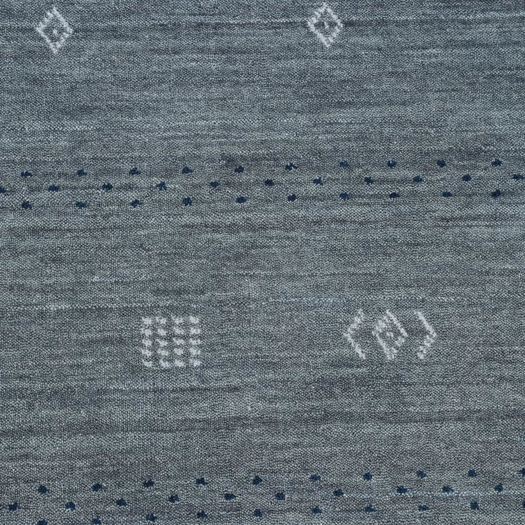 Slate Grey Geometric Hand-Knotted Wool Area Rug 6' x 9'