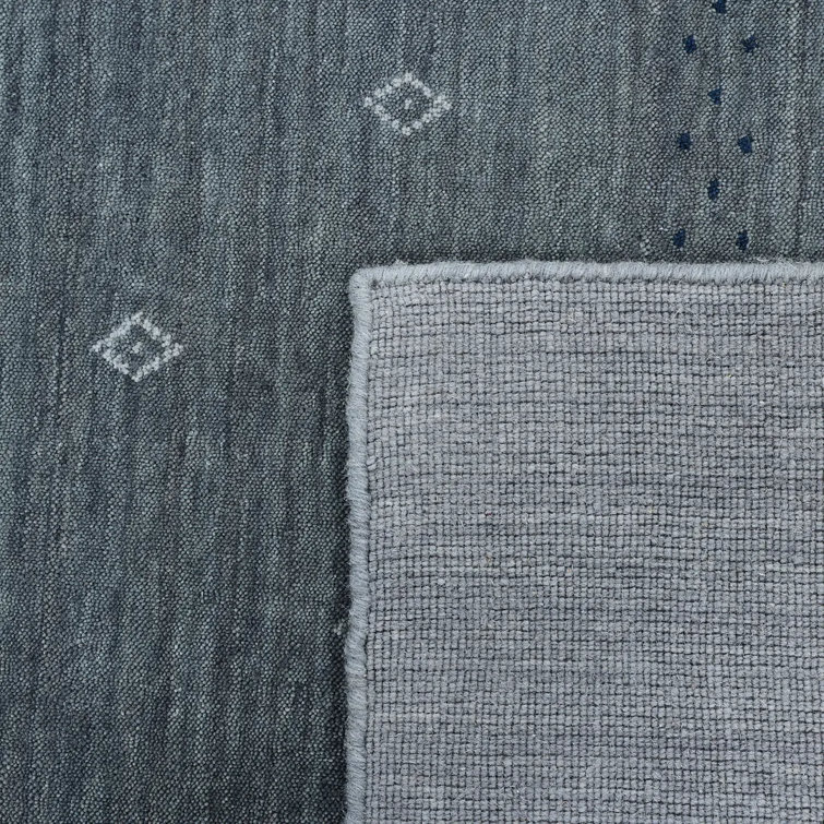 Slate Grey Geometric Hand-Knotted Wool Area Rug 6' x 9'